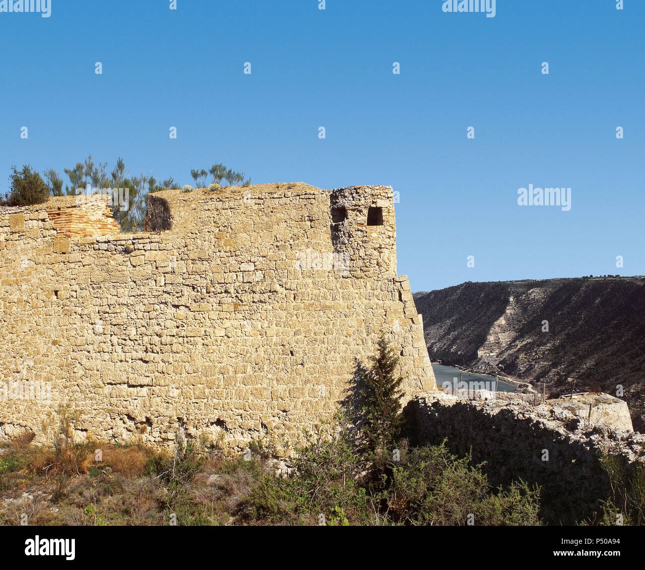 Spanien. Aragon. Mequinenza Schloss (14. und 15. Jahrhundert). Auf einer alten arabischen Festung gebaut. Stockfoto