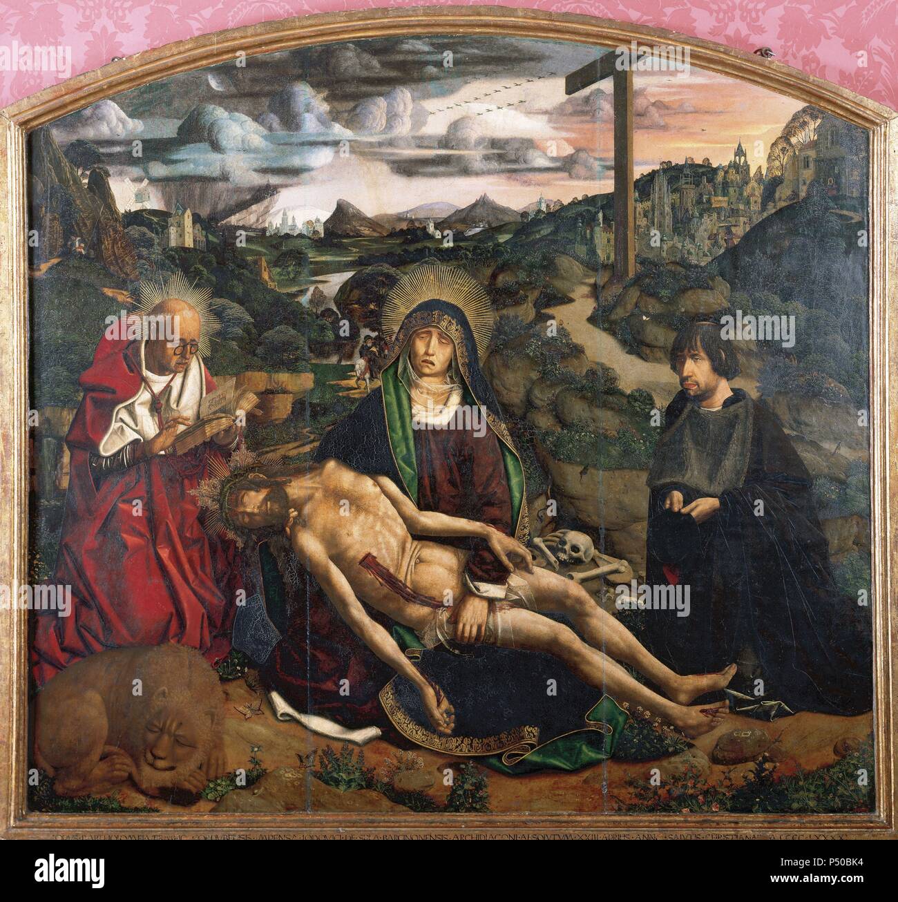 ARTE RENACIMIENTO. ESPAÑA. Bartolomé Bermejo (h 1440 - h 1498). Pintor Español. "PIEDAD DESPLA" (1490). Pintura sobre Tabla. Museo de la Catedral de Barcelona. Cataluña. Stockfoto