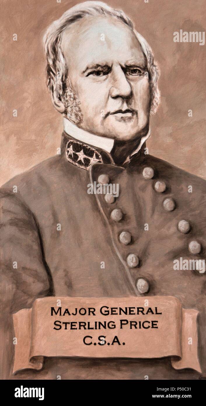 STERLING PREIS (1809-1867). Político y Allgemeine estadounidense de la Confederacion. RETRATO DE PREIS en un Wandbild en la localidad sobre la Guerra Civil Norteamericana, Obra de Don Grau (Nr. 1948). Kuba. Estado de Missouri. Estados Unidos. Stockfoto