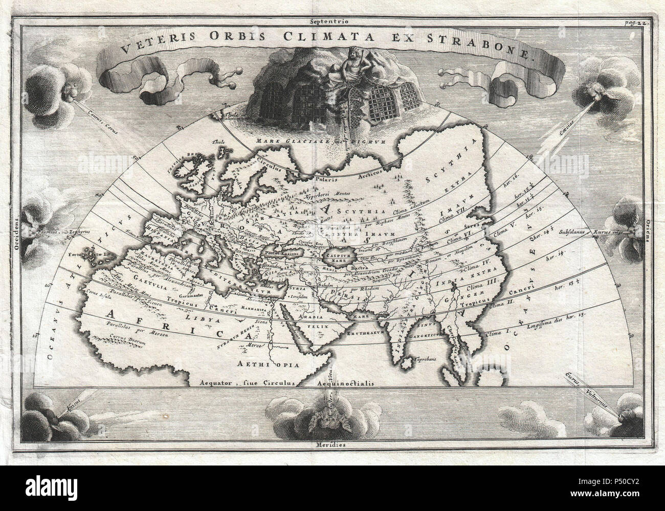 1700 Cellarius Karte von Asien, Europa und Afrika nach Strabo - Geographicus - OrbisClimata - cellarius-1700. Stockfoto