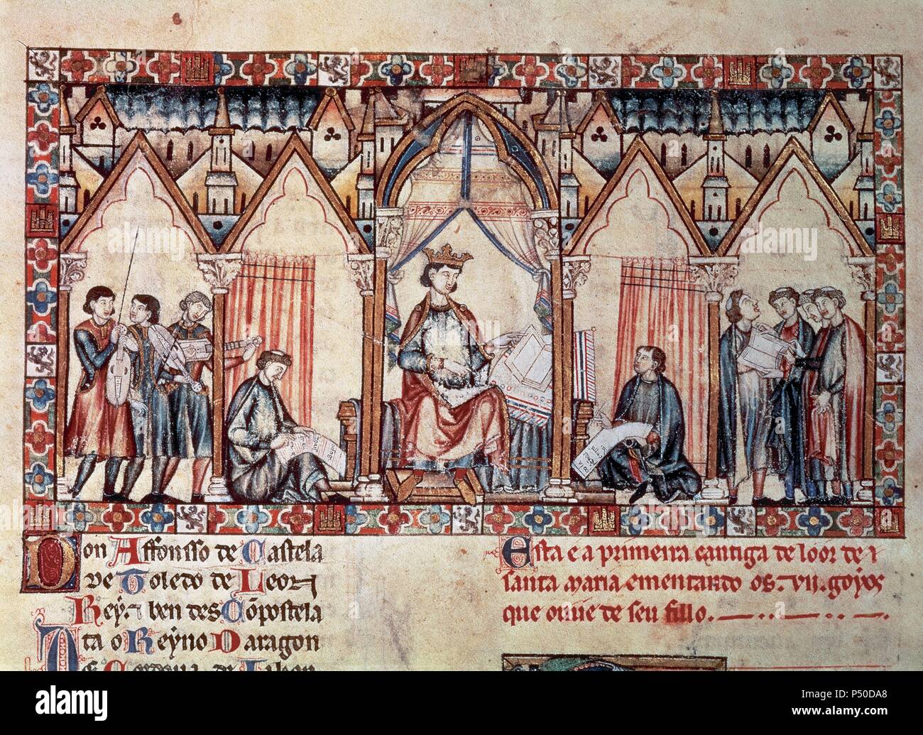 ALFONSO X el Sabio (Toledo, 1221 - Sevilla, 1284). Rey de Castilla y León (1252-1284). S. XIII. "CANTIGAS DE SANTA MARIA". Obra poética compuesta por 420 Canciones en lengua Gallega. Biblioteca del Monasterio de El Escorial. Comunidad de Madrid (Patrimonio Nacional). Stockfoto