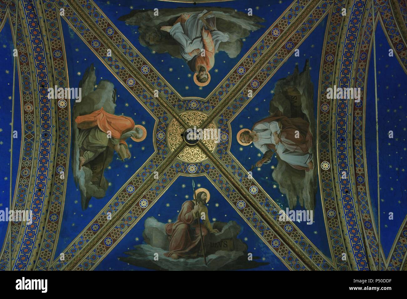 Gotische Kunst Italien. Saint Mary oben Minerva. Zwischen 13. und 14. Jahrhundert gebaut. Interieur. Vault. Detail. Im 19. Jahrhundert restauriert. Rom. Stockfoto