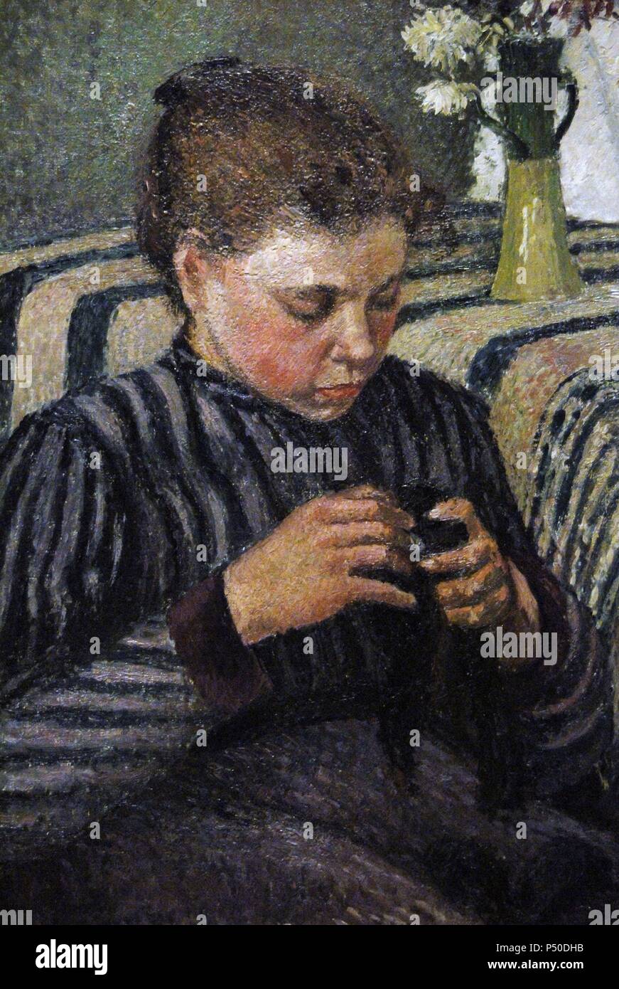 ARTE SIGLO XIX. FRANCIA. CAMILLE PISSARRO (1830-1903). Pintor francés Fundador del impresionismo. 'MUJER COZIENDO' (1895). Oleo sobre lienzo. Instituto de Arte de Chicago (das kunst-Institut von Chicago). CHICAGO. Estado de Illinois. Estados Unidos. Stockfoto