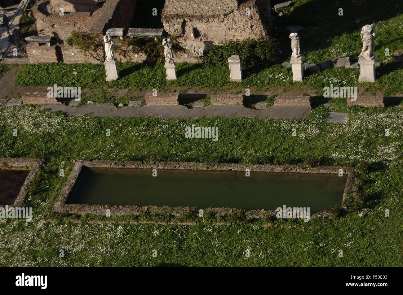 Italien. Rom. Haus der Vestalinnen. Luftaufnahme. Das Forum Romanum. Stockfoto