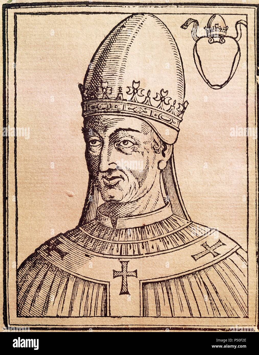 Papst Vigilius (c. 500-555). Römischen Papst (537-555), 536 gewählt. Porträt. Gravur. Nationalbibliothek. Rom. Italien. Stockfoto