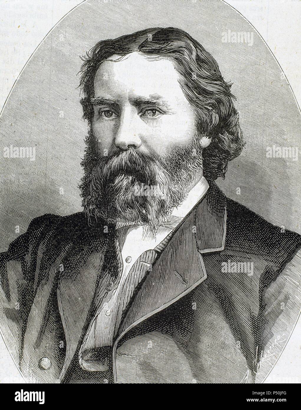 LOWELL, James (1819-1891). Lyriker, Essayist und US-amerikanischer Diplomat. Gravur. Stockfoto