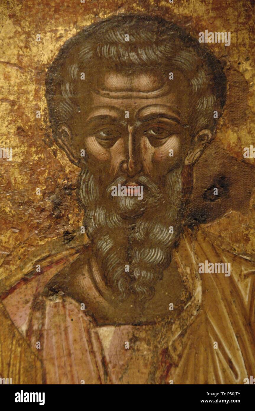 St. Kerkyra. Byzantinische Fresken aus dem 17. Jahrhundert. Von der Kirche der Muttergottes Antivouniotissa. Alte Festung Museum. Korfu. Ionische Inseln. Griechenland. Stockfoto