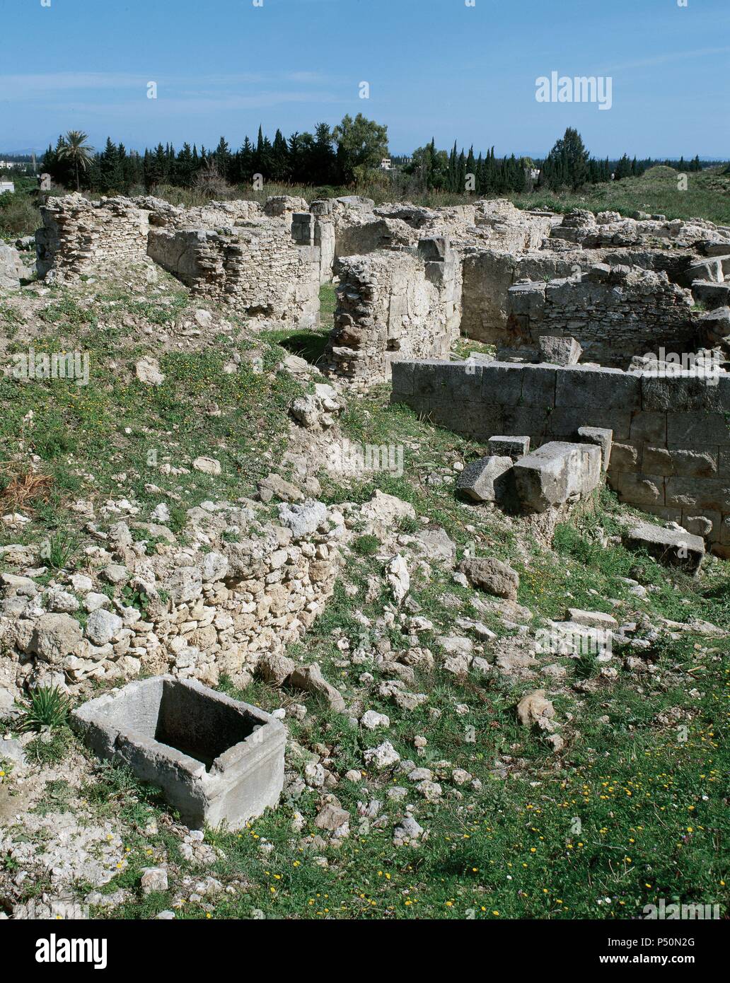 Syrien. Ugarit. Antike Hafenstadt an der östlichen Mittelmeer an der modernen Ras Shamra. Explendor Zeitraum: 1450 v. Chr.-1180 v. Chr.. Ruinen. Stockfoto