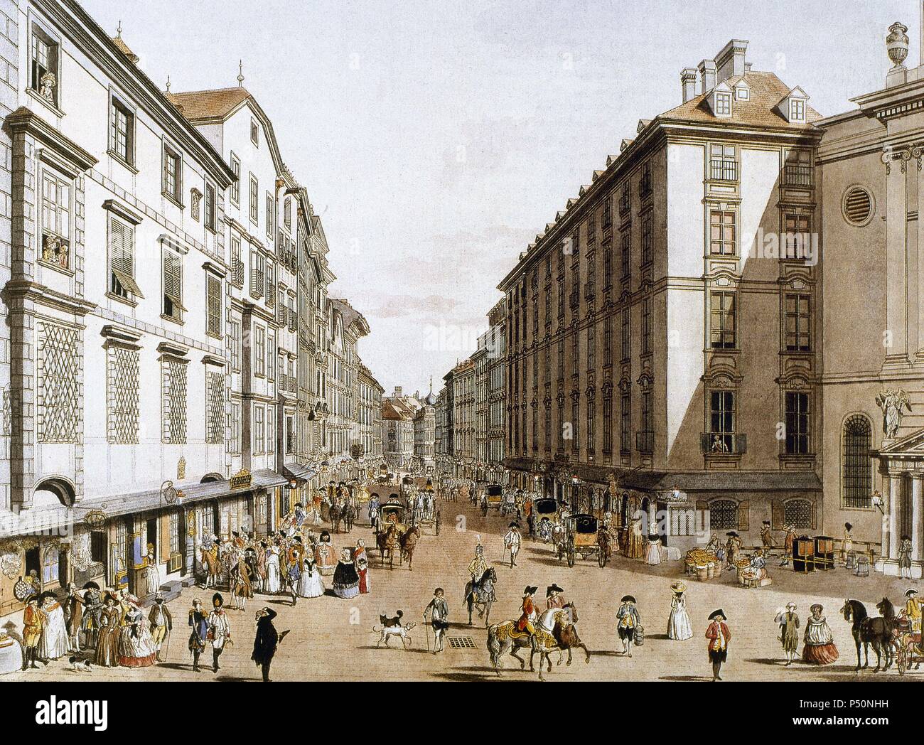 Österreich. Wien. Kohlmarkt Straße. 1786. Gravur. Farbige. Stockfoto
