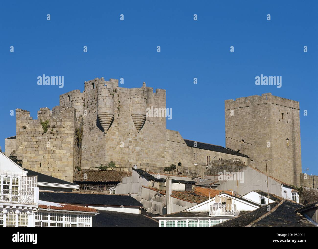 Spanien. Galizien. Castro Caldelas. Mittelalterliche Burg. Stockfoto