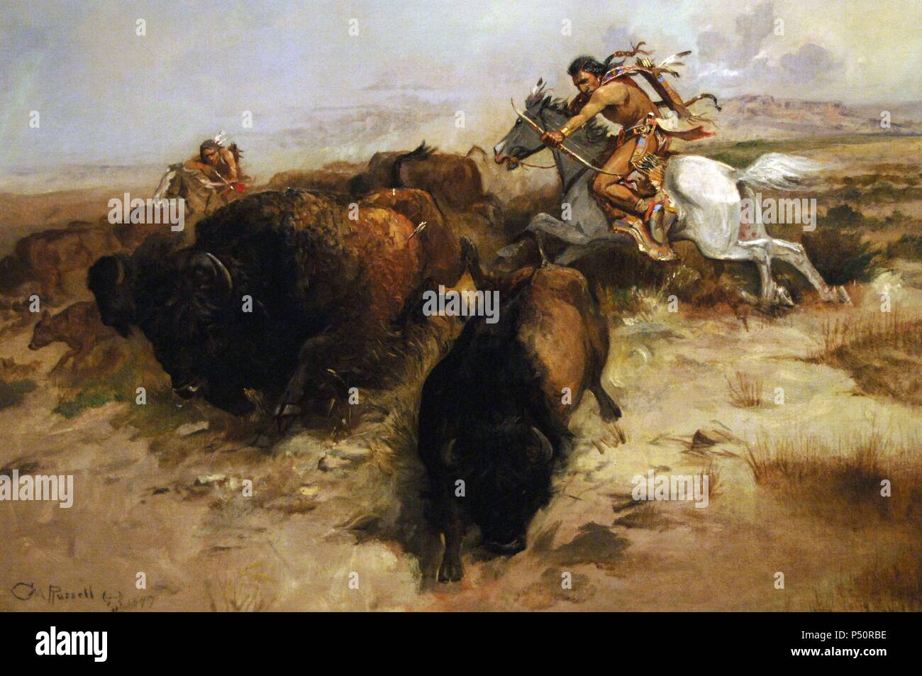 ARTE SIGLO XX. ESTADOS UNIDOS. CHARLES MARION RUSSELL (1864-1926). "CAZA DEL BUFALO" (1897). Oleo sobre lienzo. Museo de Arte de Denver. Estado de Colorado. Stockfoto