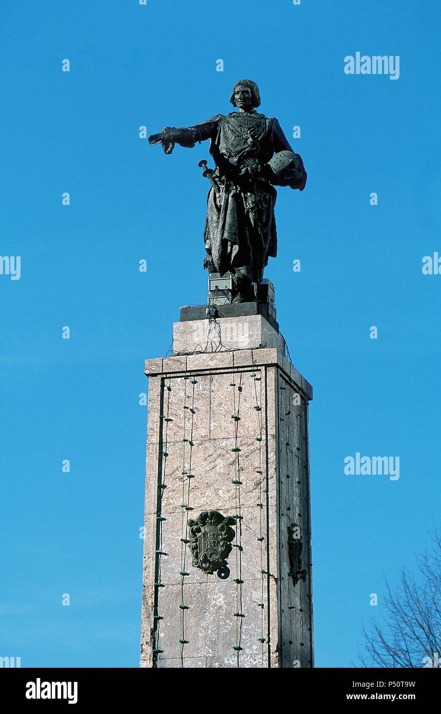 DIEGO LÓPEZ V DE HARO (h. 1250-1310). Político castellano, Señor de Vizcaya. Fundador de la Ciudad de Bilbao. ESTATUA Obra de 1890 de Mariano Benlliure. BILBAO. Estado de Vizcaya. País Vasco. Stockfoto