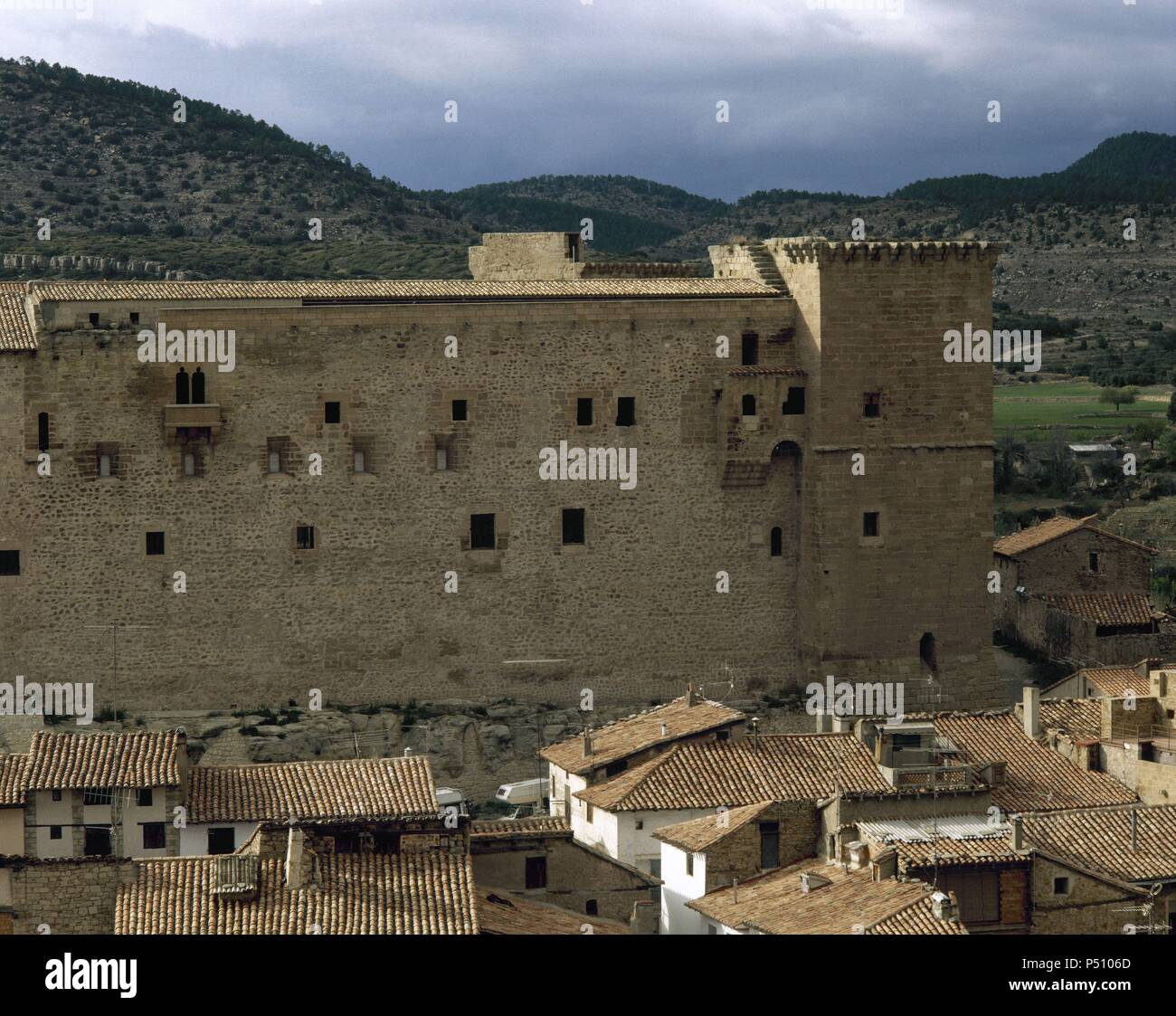 Spanien. Aragon. Mora de Rubielos. Burg (12.-14. Jahrhundert). Stockfoto
