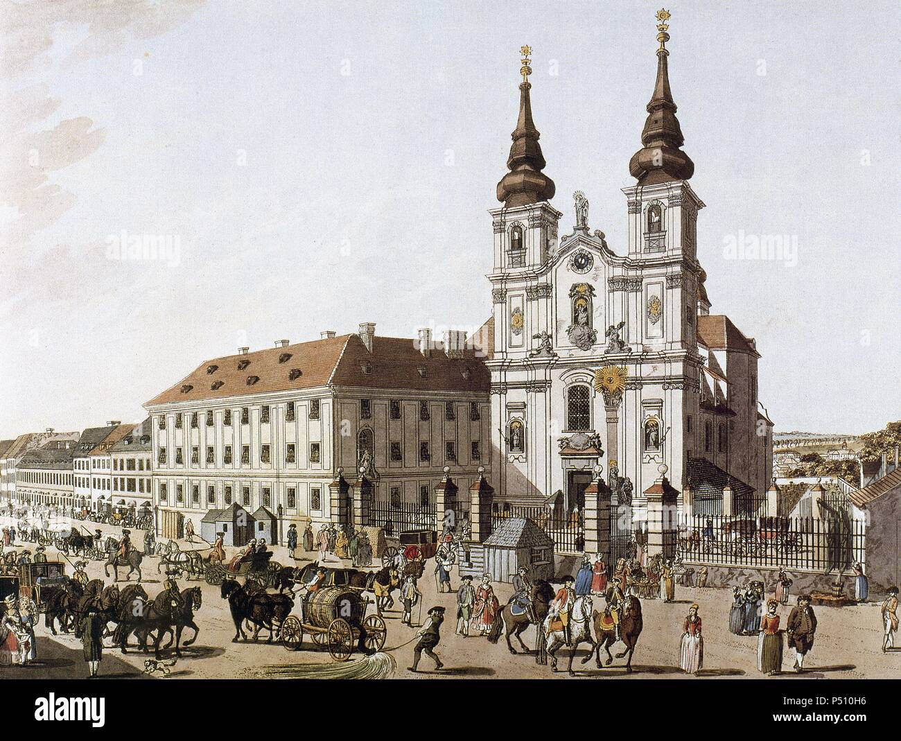 Geschichte Österreichs. Wien. Obere Markt in der Nähe der Mariensaule. 1793. farbigen Gravur. Stockfoto