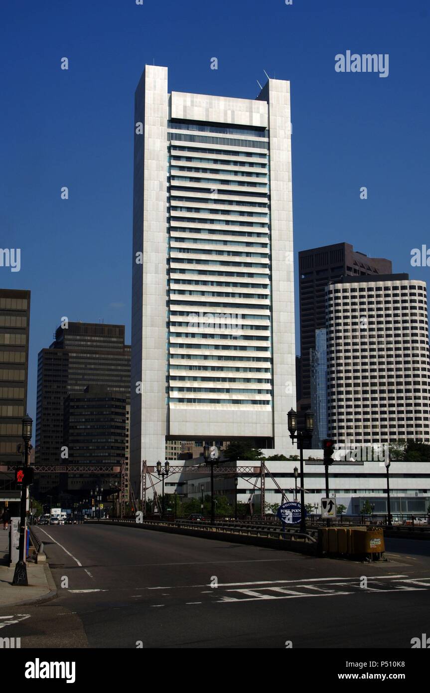 Federal Reserve Bank. 1976 Errichtet durch    Hugh Stubbins Projekt (1912-2006). Exterieur. Boston. Massachusetts. Die Vereinigten Staaten von Amerika. Stockfoto