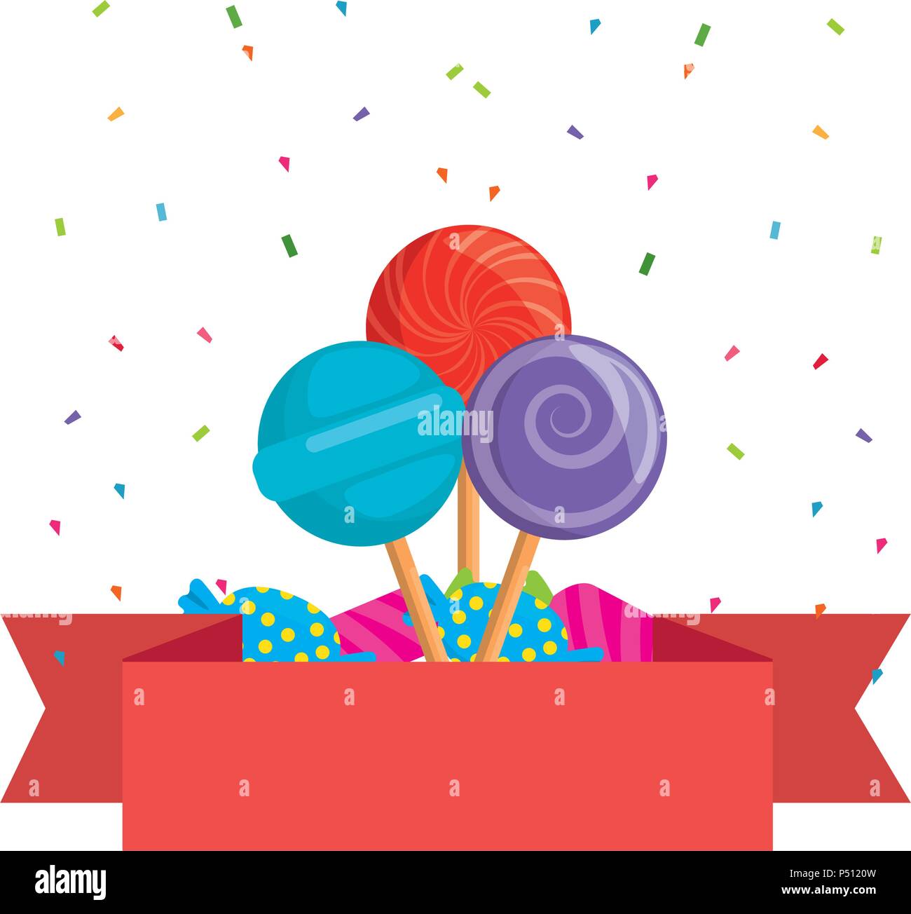 Süßigkeiten Lutscher und Bonbons mit Band Vector Illustration Design Stock Vektor