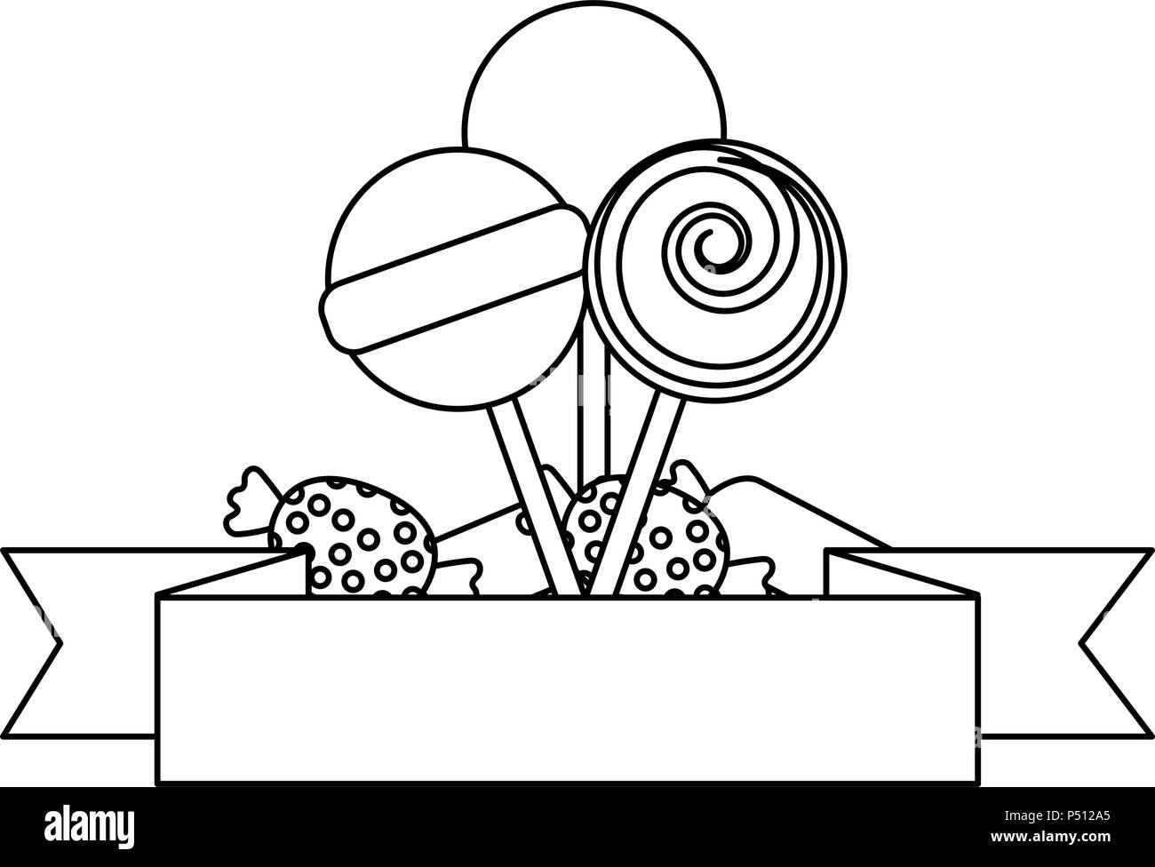 Süßigkeiten Lutscher und Bonbons mit Band Vector Illustration Design Stock Vektor