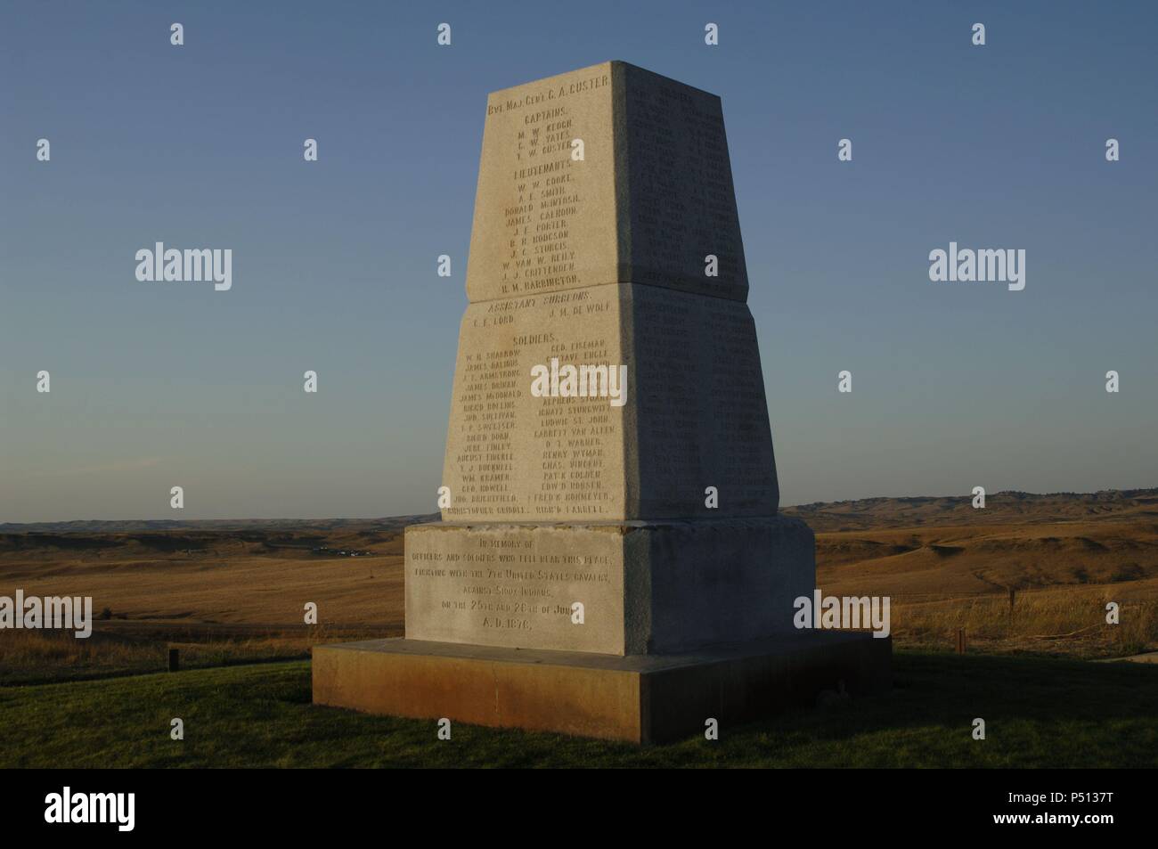 MONUMENTO NACIONAL DEL CAMPO DE BATALLA DE LITTLE BIGHORN (25./26 de Oct de 1876). "LAST STAND HÜGEL 7.KAVALLERIE MEMORIAL". Colina en la que murieron Custer y Los soldados del Séptimo de Caballería. Estado de Montaña. Estados Unidos. Stockfoto