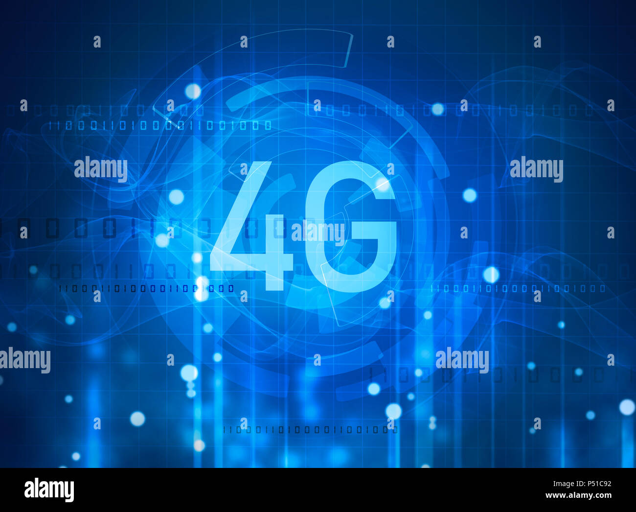 4G Symbol auf blauem digitalen Hintergrund Stockfoto