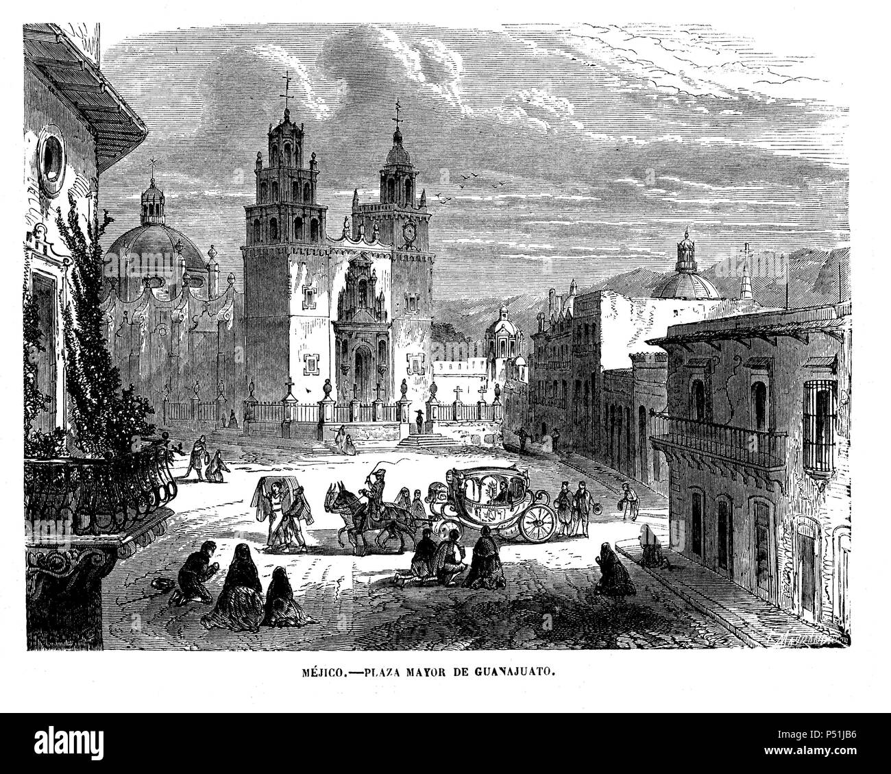 Méjico, Siglo XIX. Grabado de 1868. Plaza Mayor de Guanajuato, comarca Minera. Stockfoto