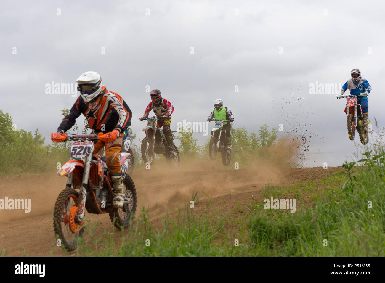 Moskau - 4. JUNI: Motorradfahrer bei der Europameisterschaft in Mo Stockfoto