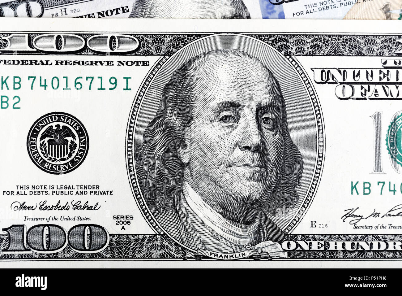 Abstrakte Detail des alten Designs US hundert Dollar Bill Stockfotografie Alamy