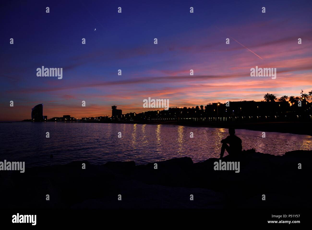 Sonnenuntergang in Barcelona, Spanien Stockfoto