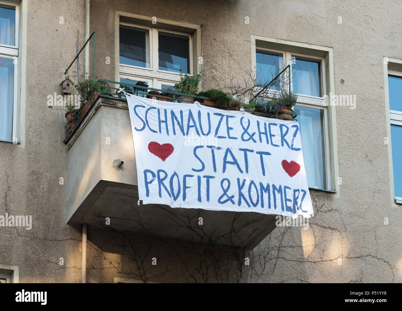 Mieter Protest gegen Gentrifizierung und der Verkauf von Wohnungen Stockfoto