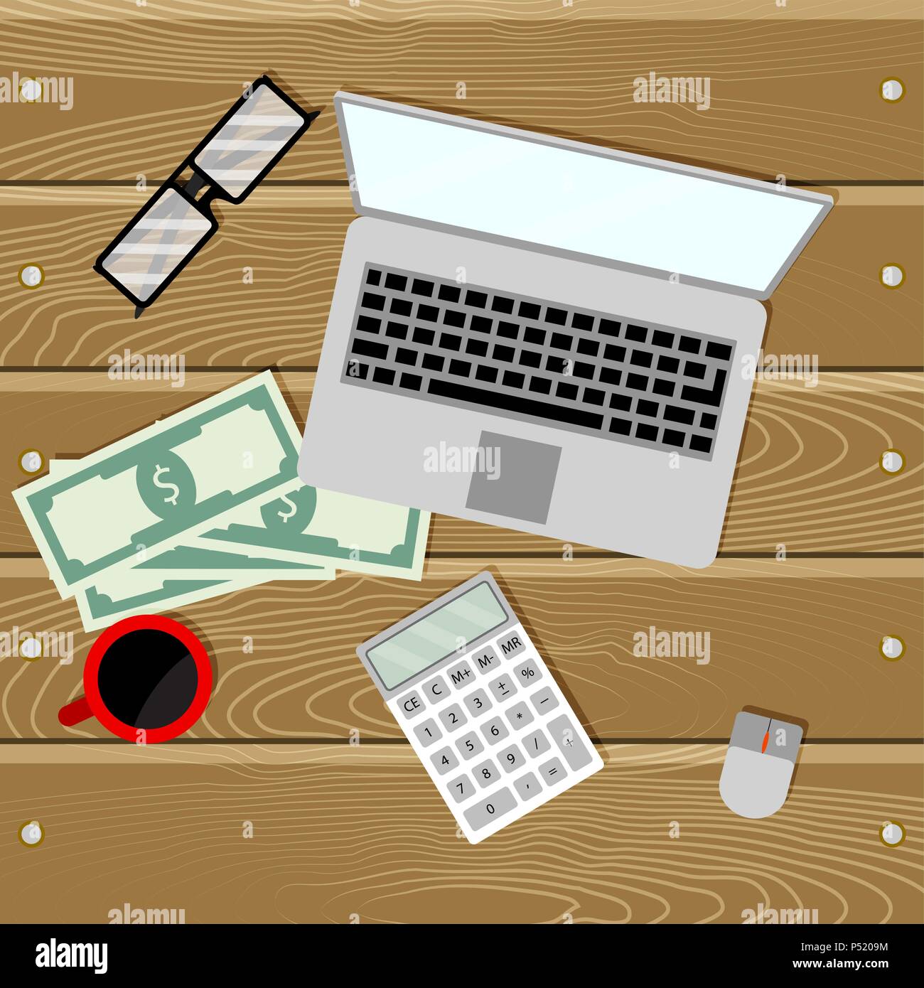 Prüfung der Rechnungsführung auf dem Laptop. Business Management, Finanz- und Rechnungswesen. Vector Illustration Stock Vektor