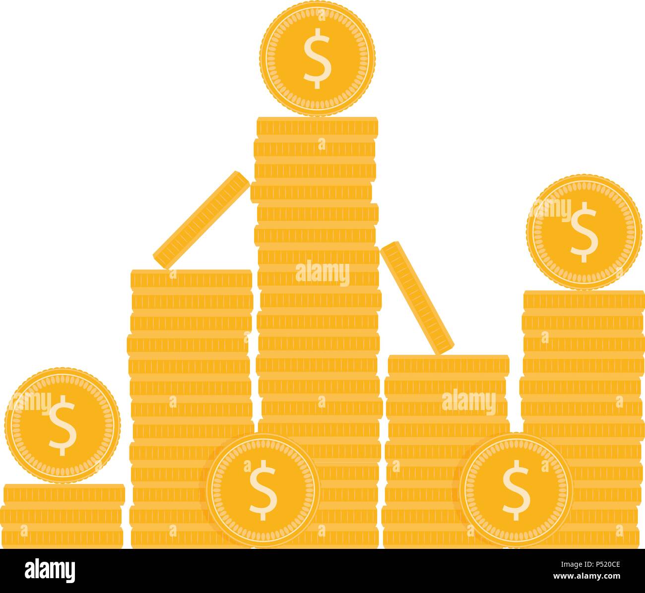Reichtum, Stapel von Goldmünzen. Vektor Finanzen Währung, business Schatz Abbildung Stock Vektor