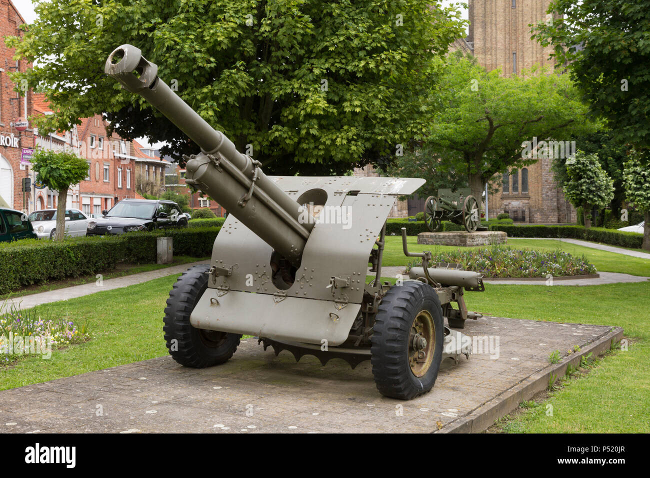 Škoda 100 mm Modell 14/19, Warnetone, Comines-Warneton, Belgien Stockfoto