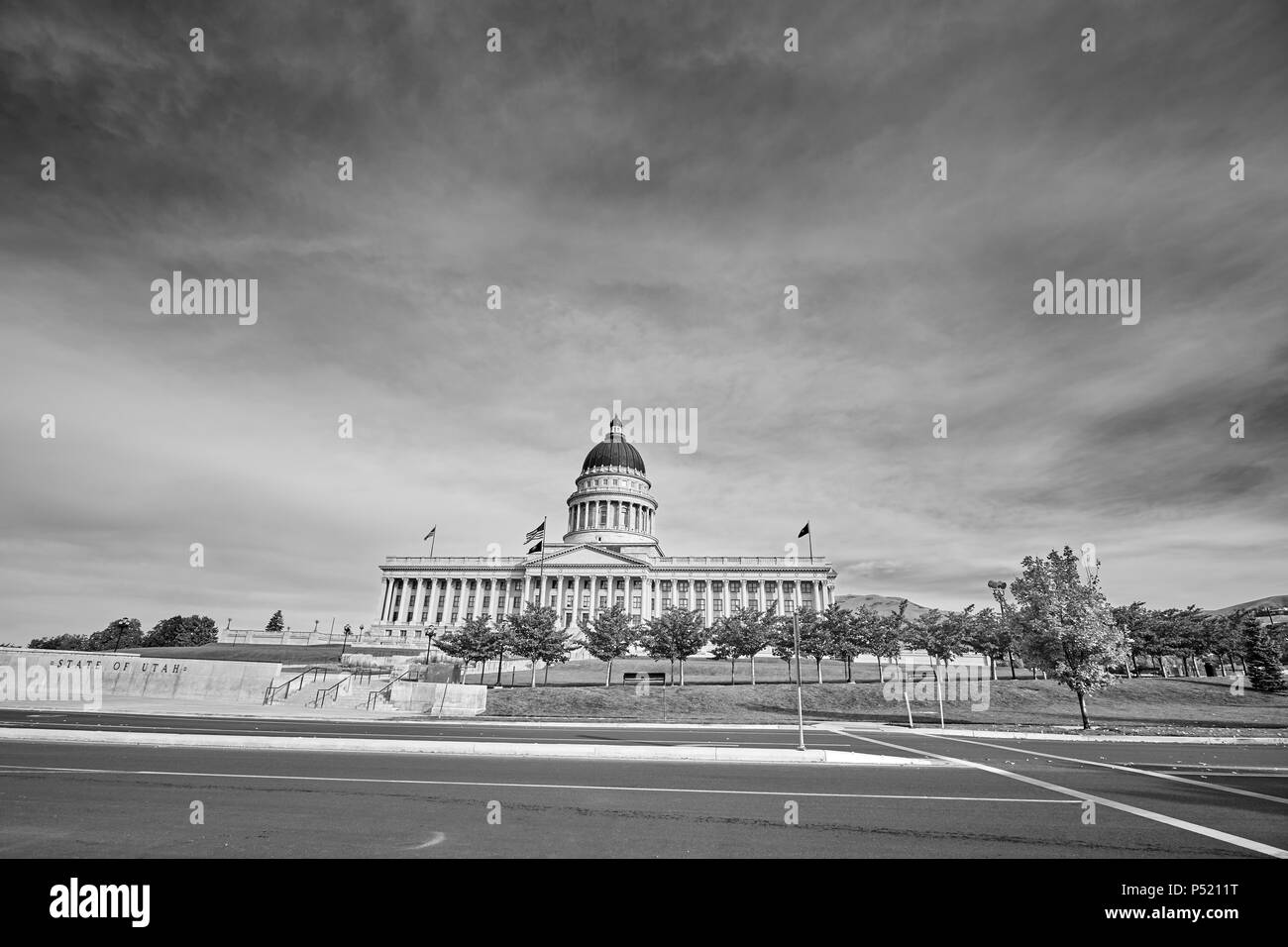 Schwarz-weiß Bild von der Utah State Capitol Building in Salt Lake City, USA. Stockfoto