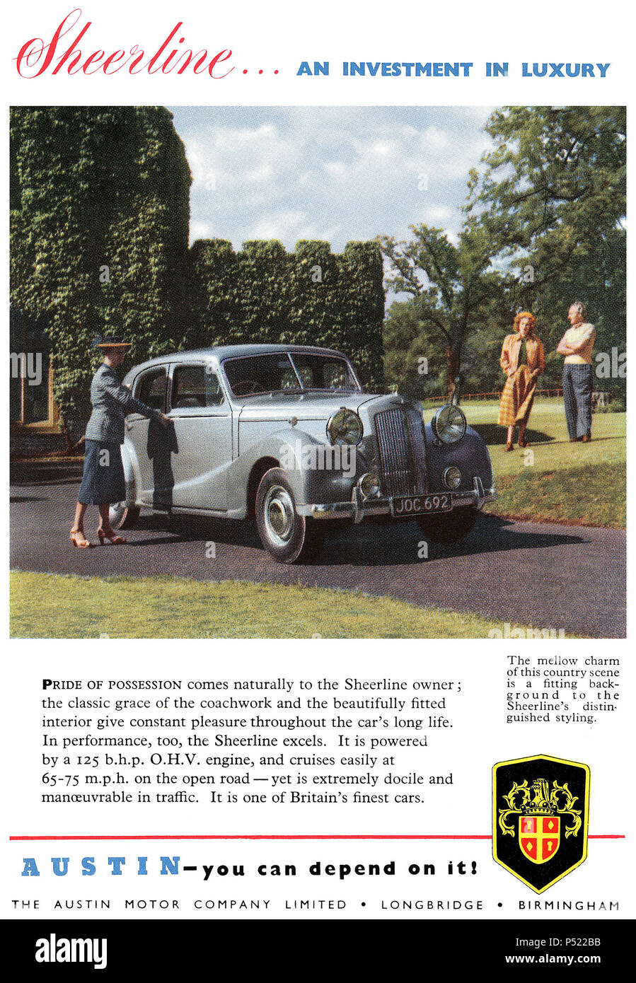 1952 britischen Werbung für den Austin Bounty 27AC Motor Car. Stockfoto