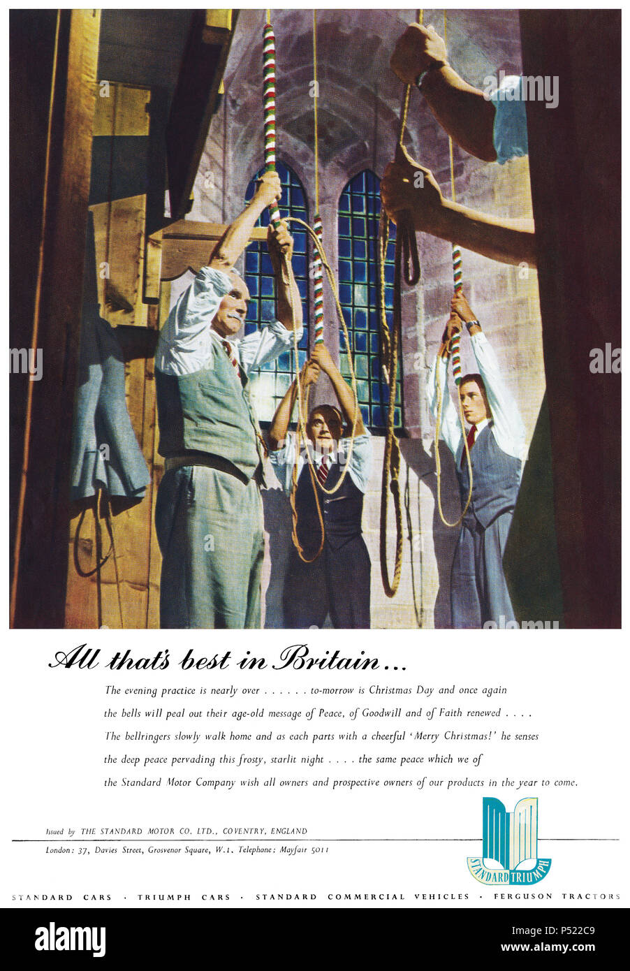 1952 britische Weihnachten Werbung für die Standard Motor Company. Stockfoto