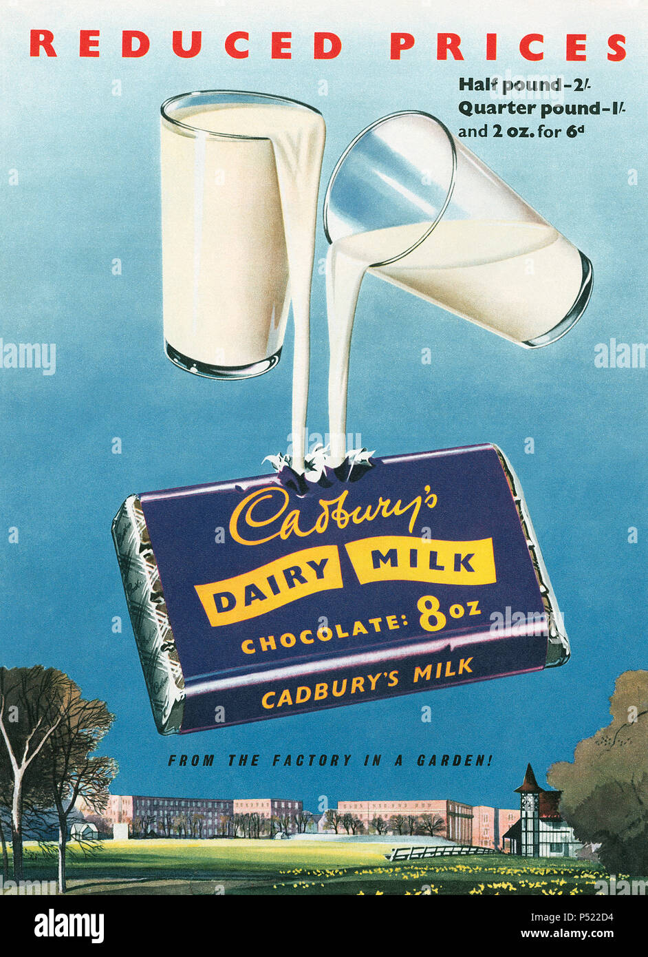 1956 britischen Werbung für Cadbury's Dairy Milk Chocolate Bar. Stockfoto