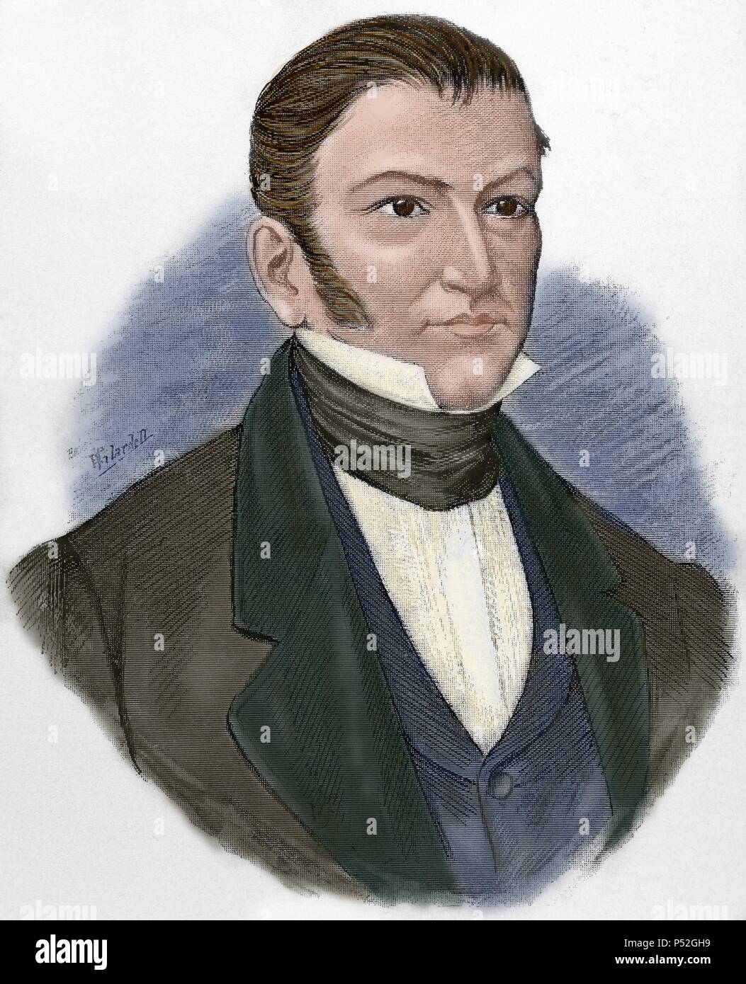 Nicolas Bravo (1786-1854). Mexikanischer Politiker und Soldat. Farbige Gravur. Stockfoto