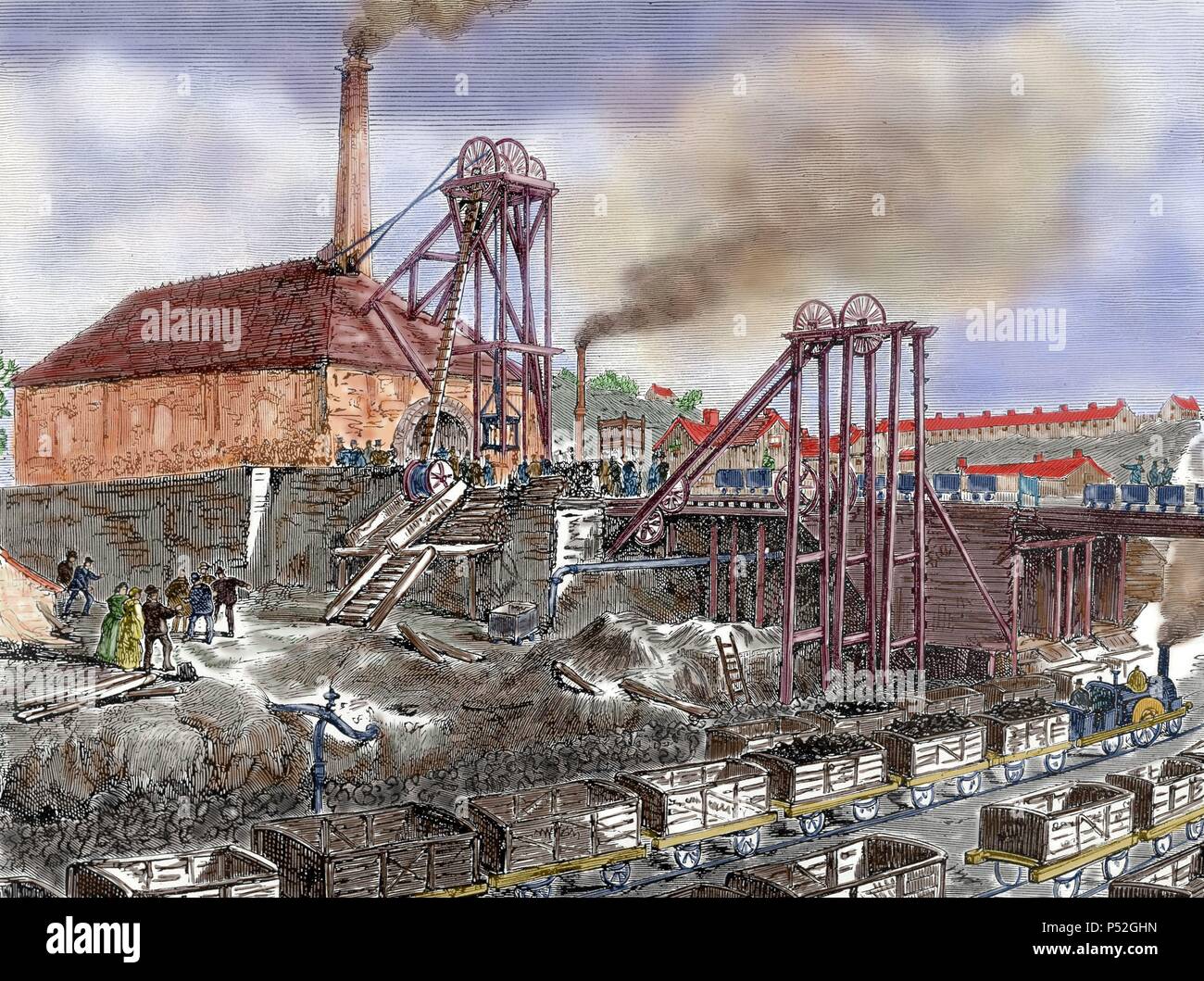 Industrielle Revolution. England. Bergbau. 19.-Jahrhundert Gravur. Stockfoto