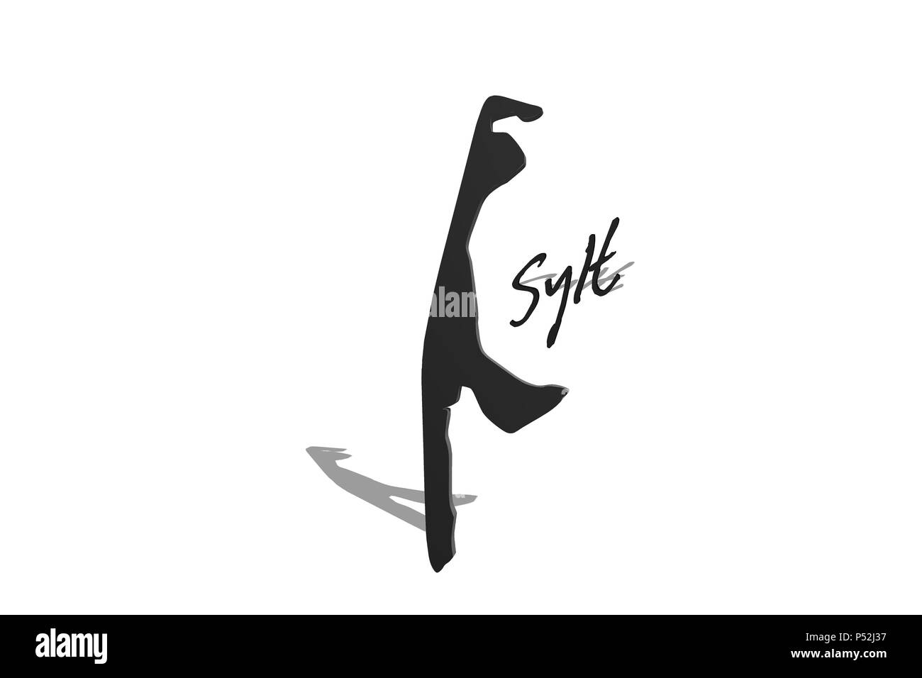 Sylter Karte mit Schatten in 3D und Text vor weißem Hintergrund Stockfoto