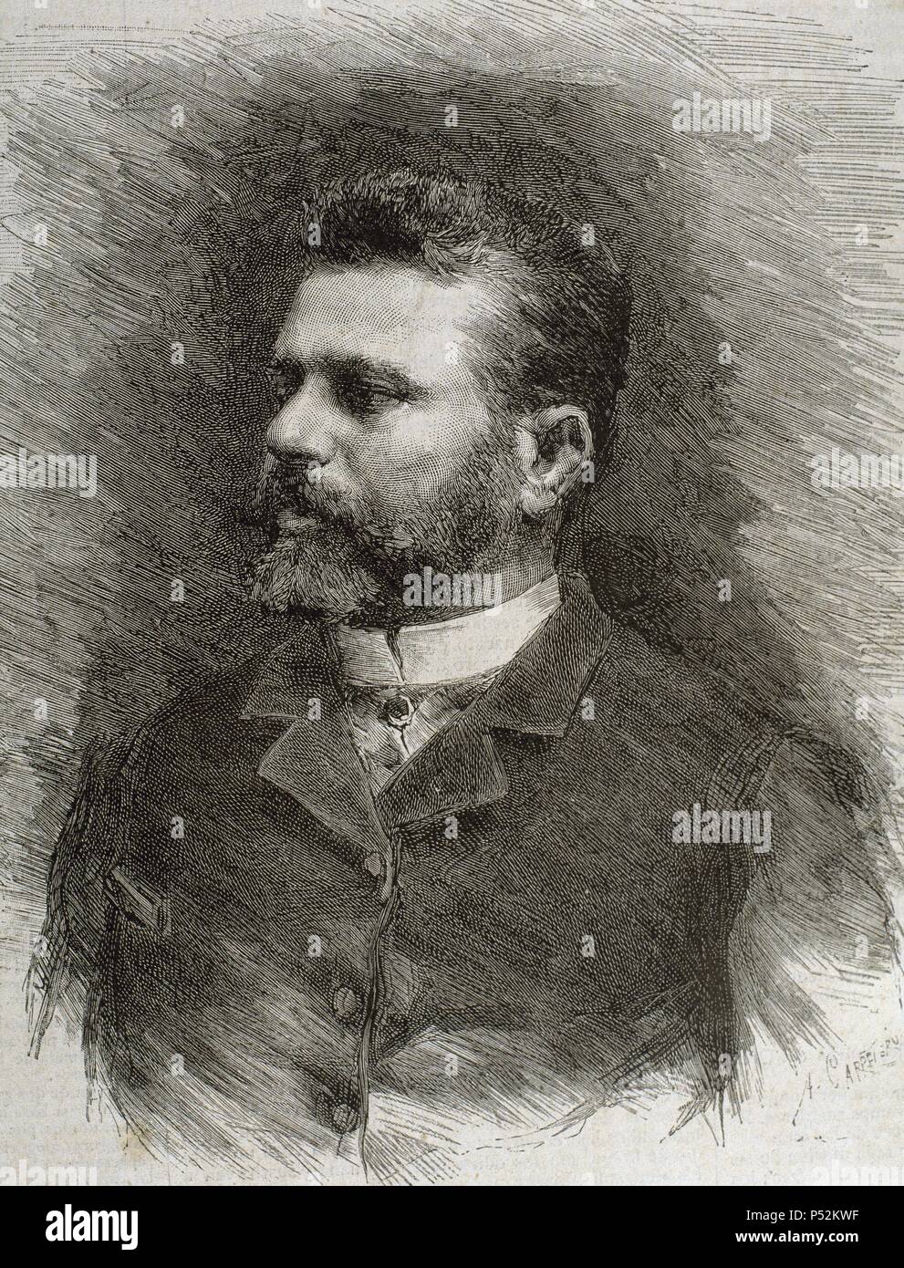 Manuel Dominguez Sanchez (1840-1906). Spanischer Maler und Graveur. Porträt. Kupferstich, 19. Jahrhundert. Stockfoto