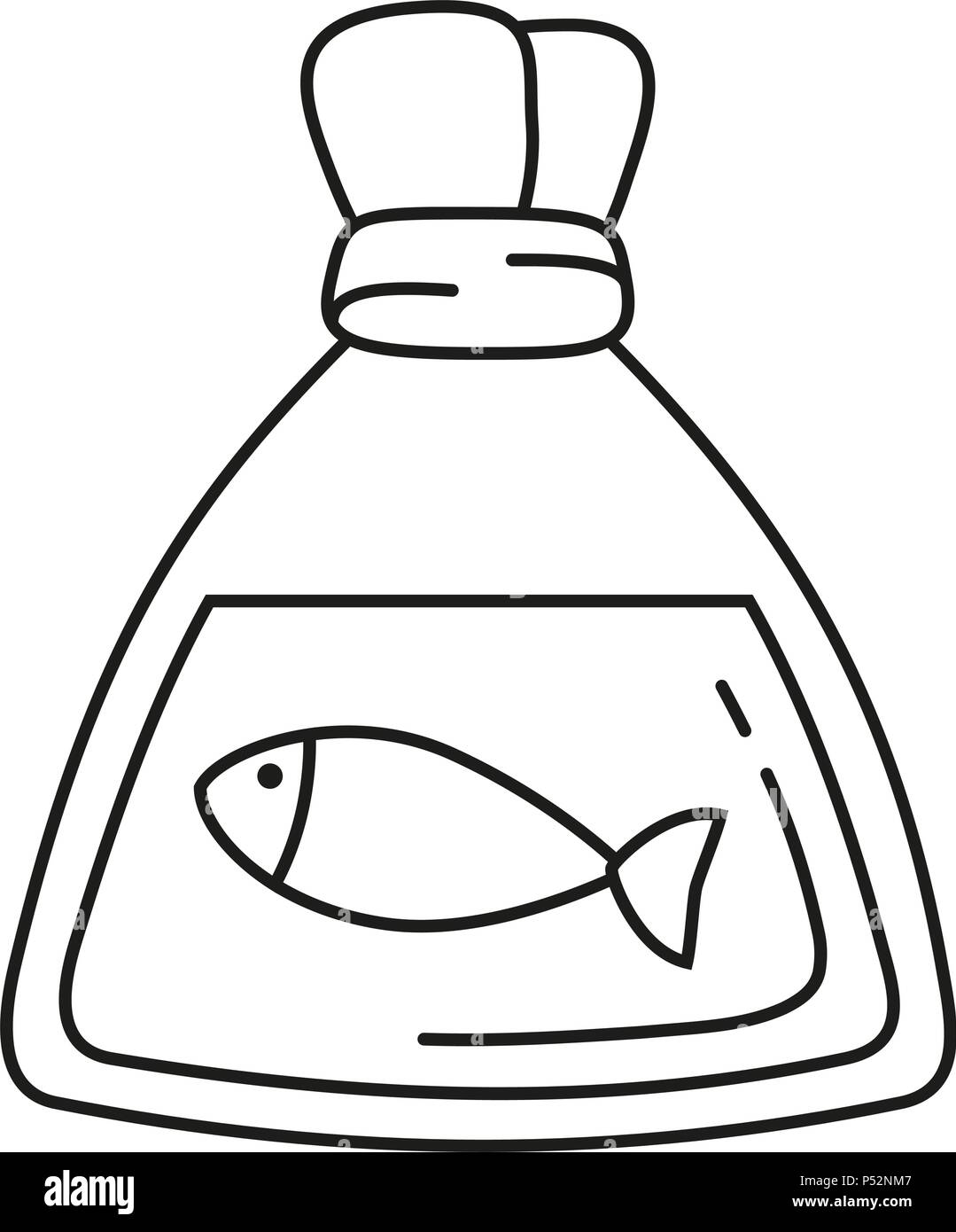 Line Art schwarzen und weißen Fisch im Beutel Stock Vektor