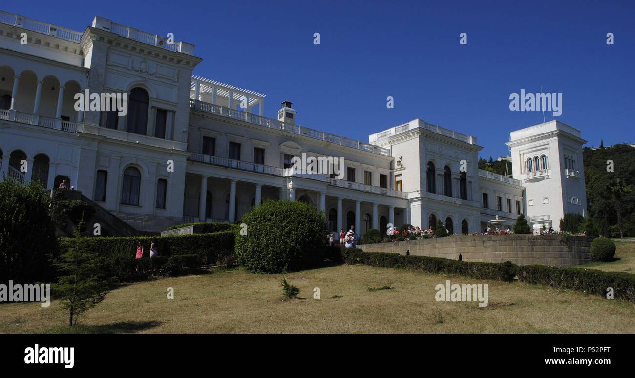 In der Ukraine. Die autonome Republik Krim. Liwadia-palast. 20. Rückzug Sommer von Zar Nikolaus II. gebaut im Stil der Neorenaissance von Nikolai Krasnow. Hier war die Konferenz von Jalta in 1945 statt. Exterieur. Stockfoto