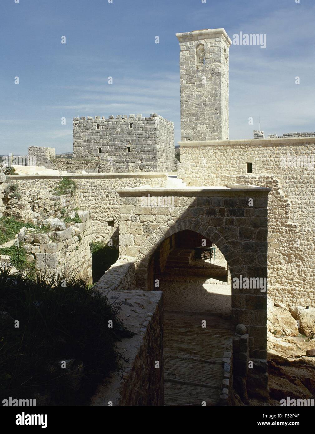 Syrien. Leonburg. Im Hintergrund, das Minarett der Moschee innerhalb des Forts. Stockfoto