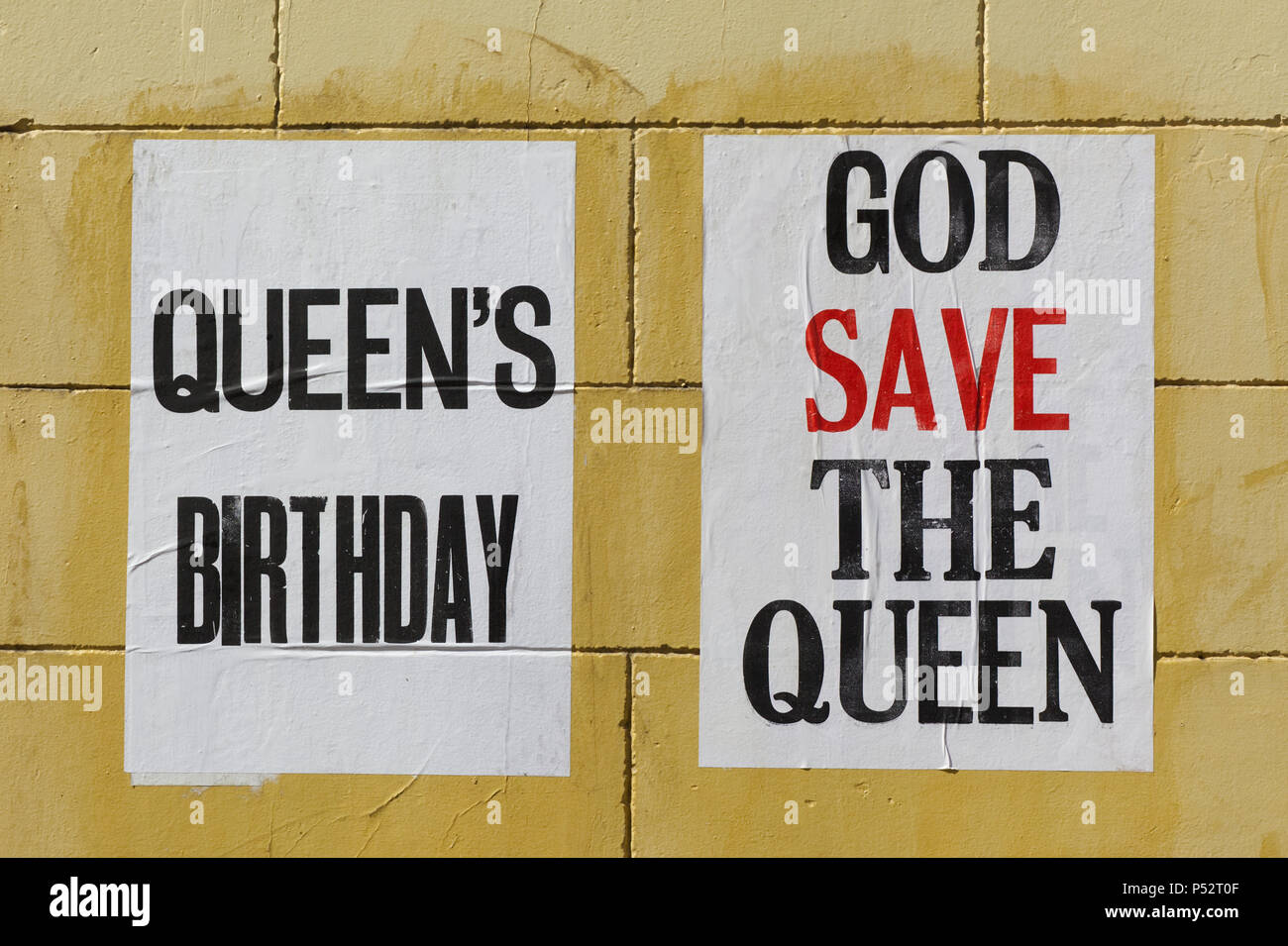 God save the Queen und Königinnen Geburtstag Poster an die Wand Stockfoto