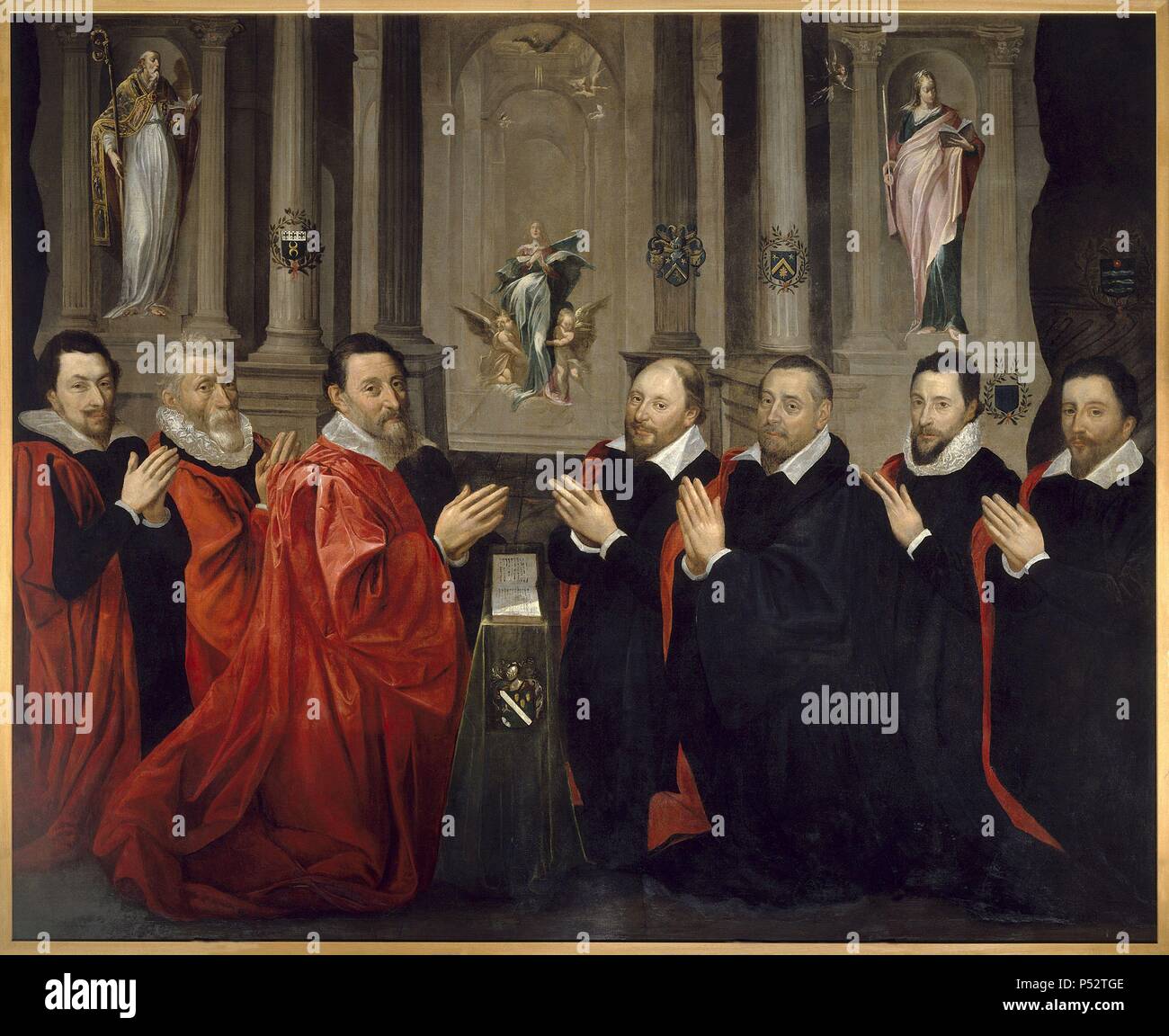 "Die echevins von Paris betete vor dem St. Geneviève", 1611, Öl auf Leinwand, 200 x 250 cm. Autor: Georges Tann (1575-1635). Ort: Musée Carnavalet, Frankreich. Stockfoto