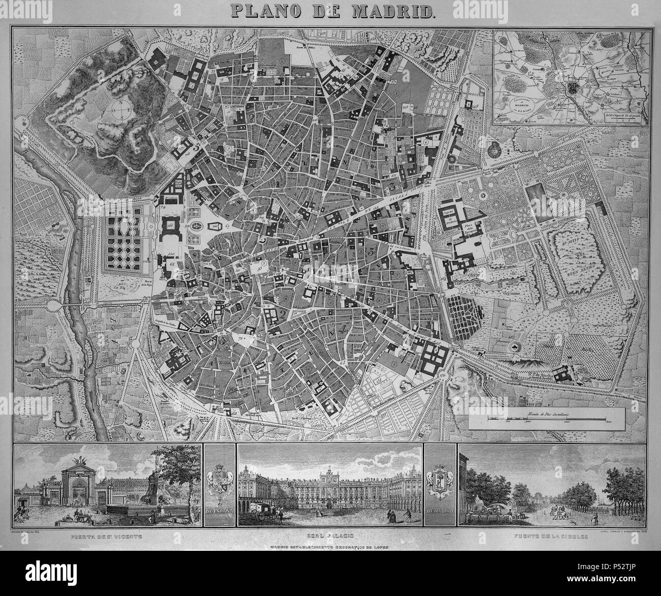 PLANO DE MADRID - SIGLO XVII. Autor: Pedro Texeira (1592-1662). Lage: MUSEO DE HISTORIA - MAPAS Y PLANOS, SPANIEN. Stockfoto