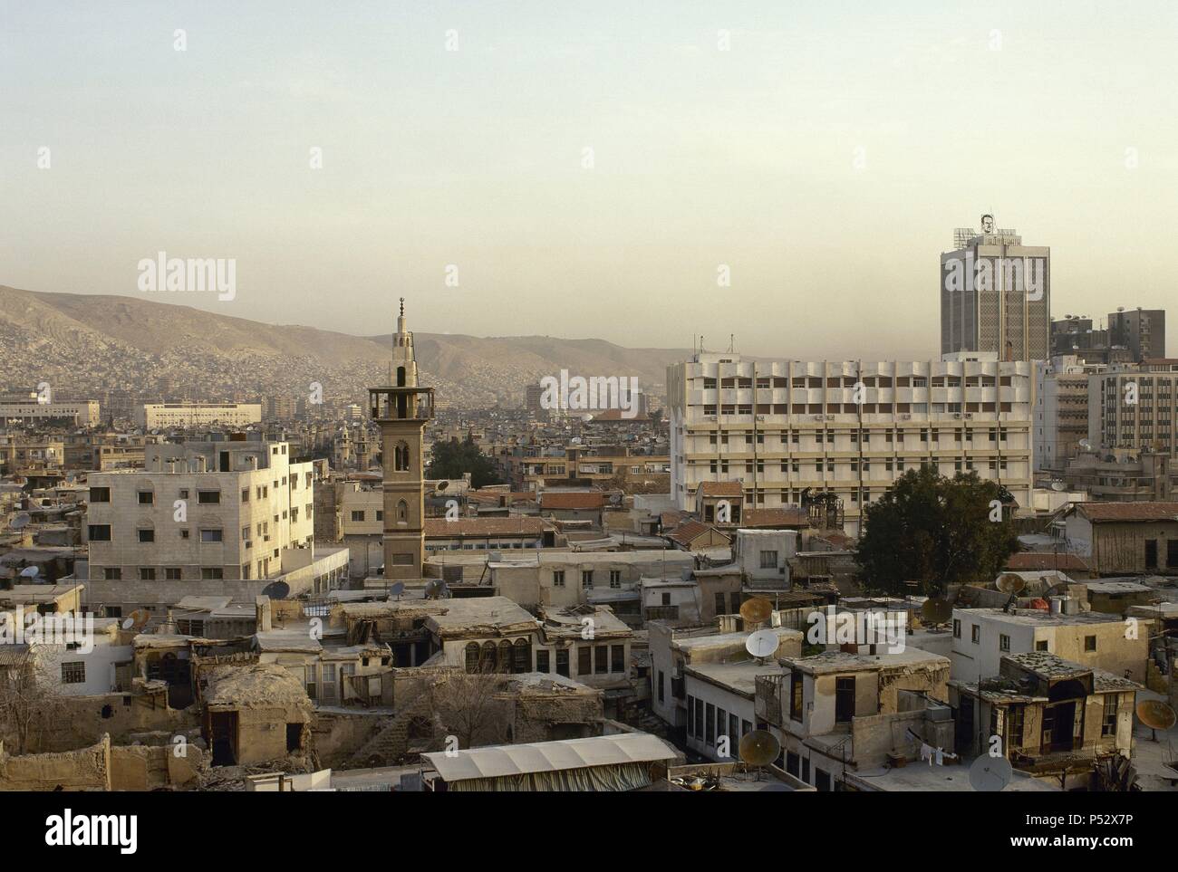 Syrien. Damaskus. Übersicht. Sonnenuntergang. Foto vor dem syrischen Bürgerkrieg. Stockfoto