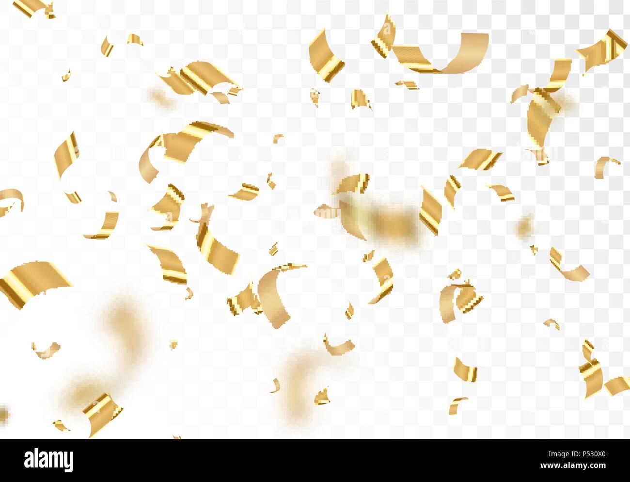 Der glänzenden goldenen Konfetti auf transparentem Hintergrund isoliert. Hellen festlichen Lametta Gold Farbe. Stock Vektor