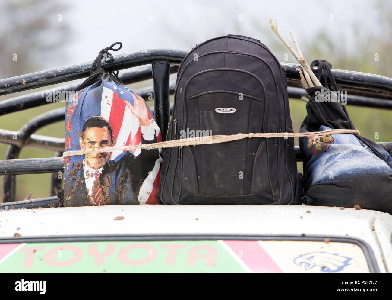 Kakuma, Kenia - Sporttasche mit dem Bild von Barack Obama. Stockfoto