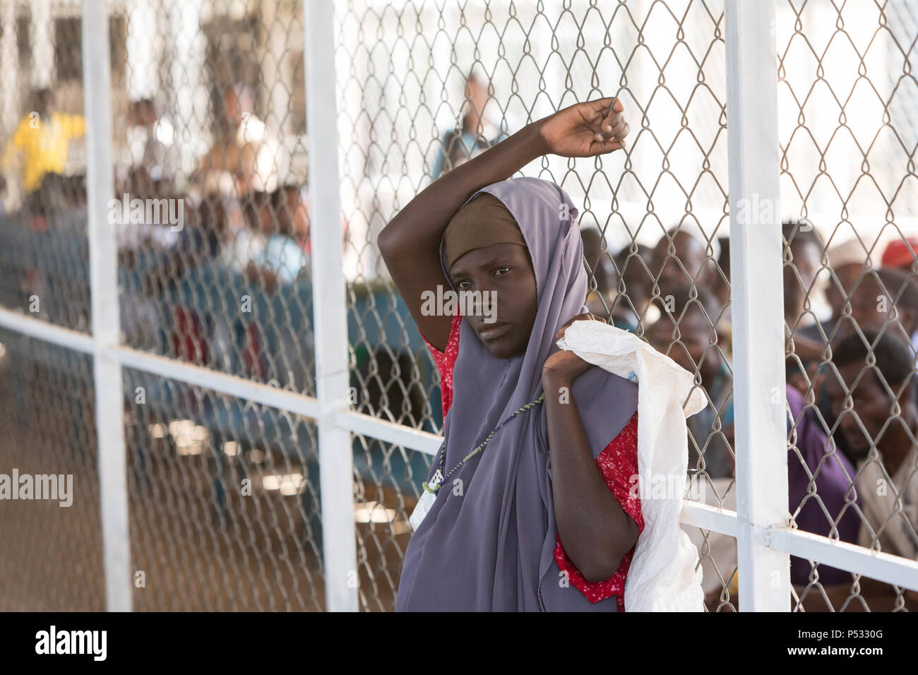 Kakuma, Kenia - Essen Ausgabe der Hilfsorganisation World Food Programm im Flüchtlingslager Kakuma. Stockfoto