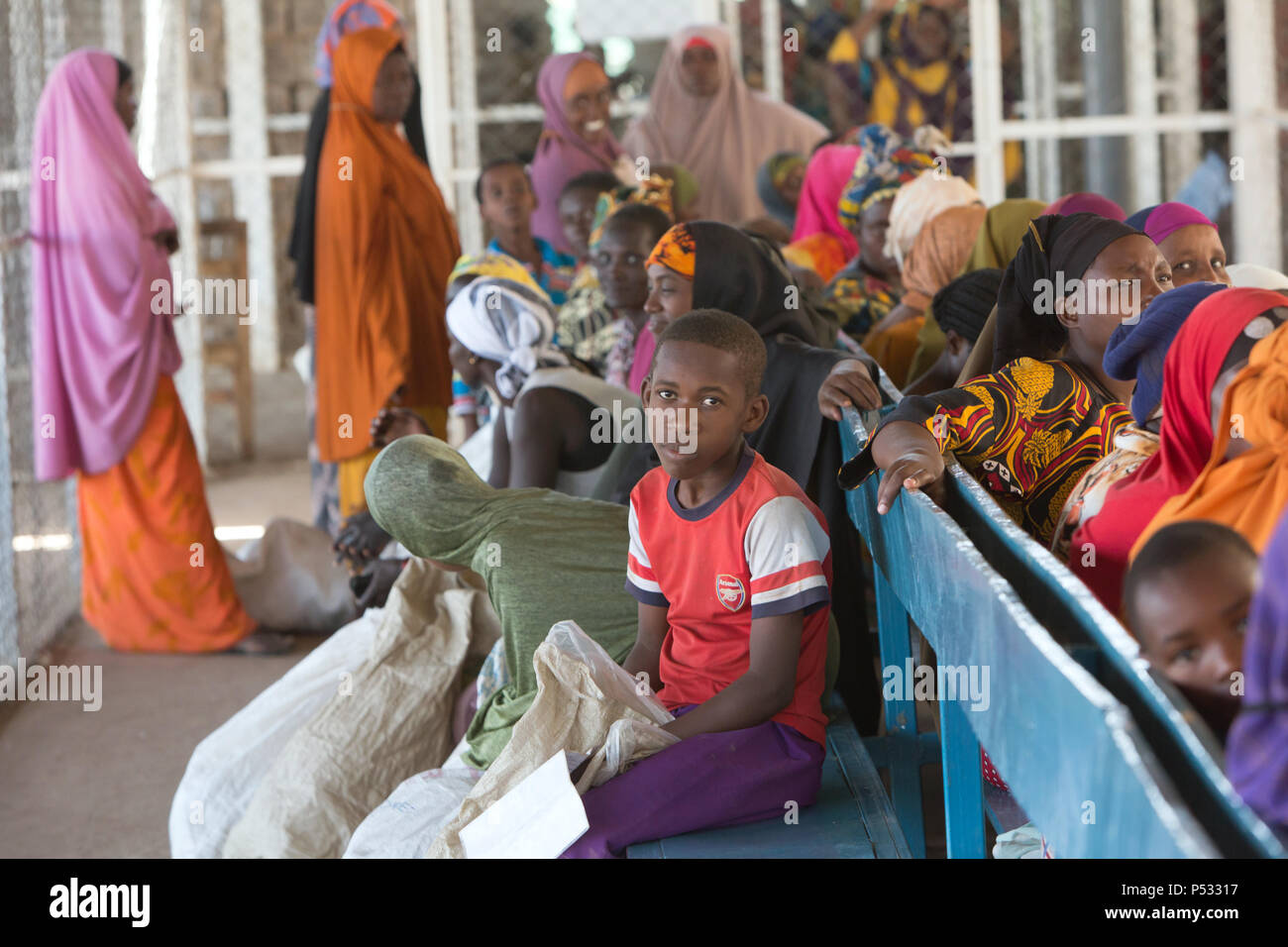 Kakuma, Kenia - Essen Ausgabe der Hilfsorganisation World Food Programm im Flüchtlingslager Kakuma. Stockfoto